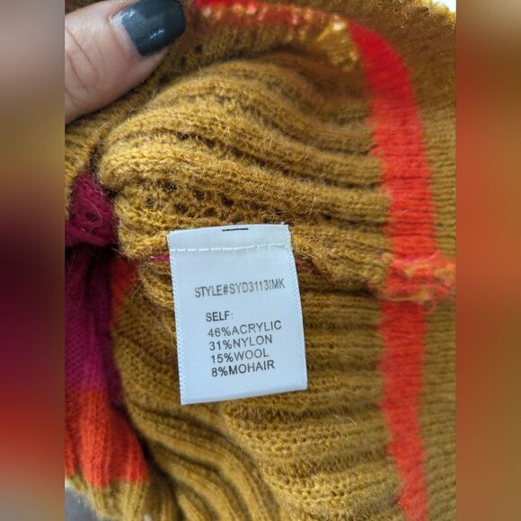 Dee Elly Pink green orange Knit Open Front button Cardigan medium - Picture 7 of 8